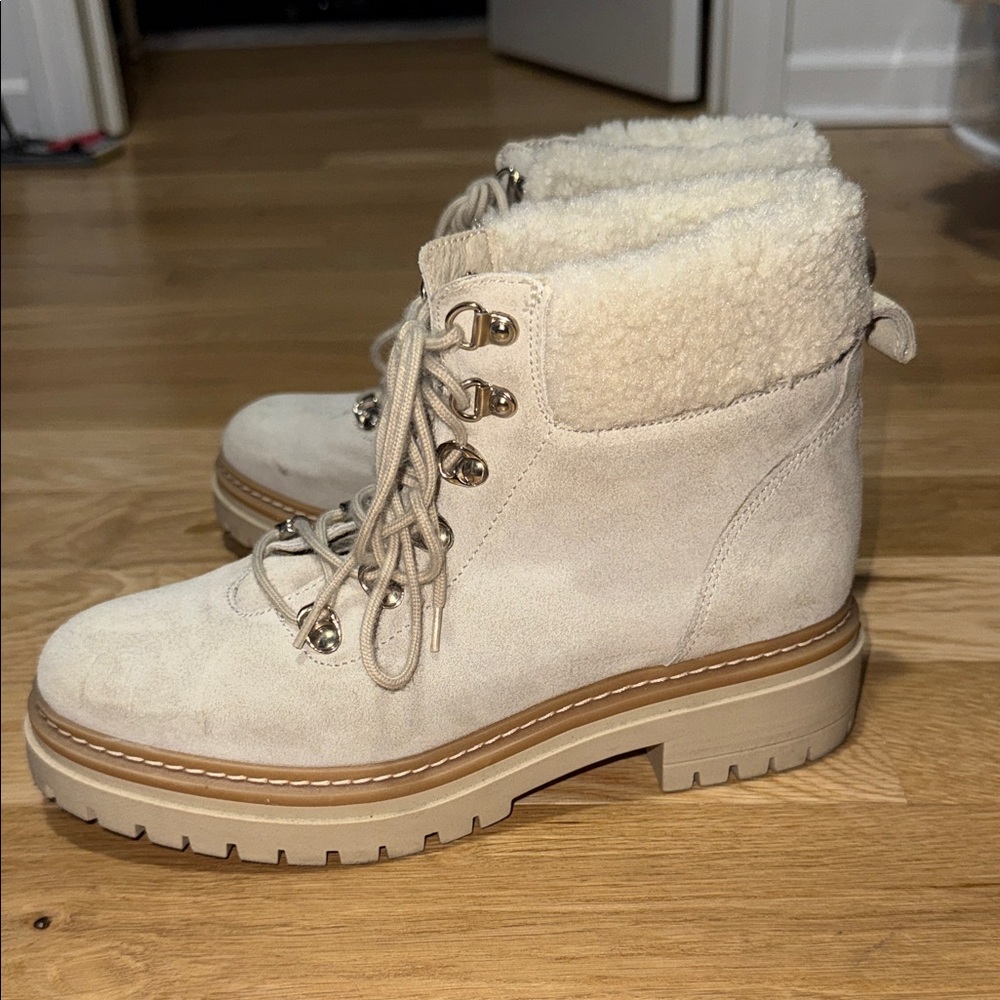Fabianelli Cream Lace-Up Winter Boots